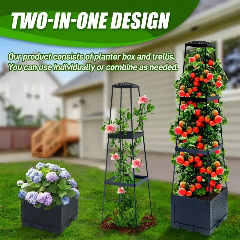 Hydroponic Tower - Tomatenturm mit selbstbewässerndem Pflanzkasten und Rankhilfe
