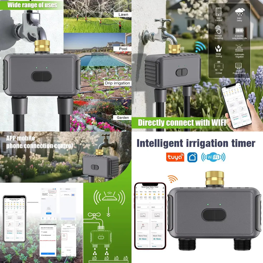 Smart Garden System - WAP01 WLAN-App-gesteuerter Doppel-Schlauch-Bewässerungstimer, intelligenter Timer mit